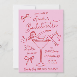 Hand plockade Martini Bachelorette-Anpassningsbarn Inbjudningar