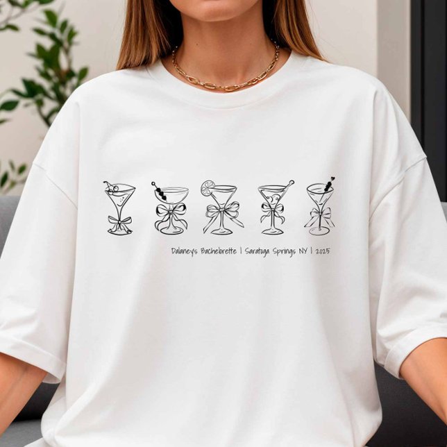 Hand plockade Martini Bachelorette Cover-up eller  T Shirt (Martini Glasses - Black)