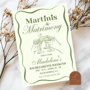 Hand plockade Martinis och Matrimony Bachelorette Inbjudningar