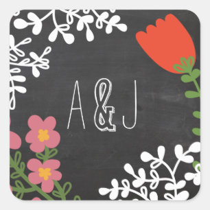 Hand plockade Mason Burk & Flowers på Chalkboard Fyrkantigt Klistermärke