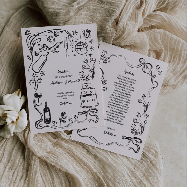 Hand plockade Matron of Honor Frieri kort (Matron of Honor proposal card)
