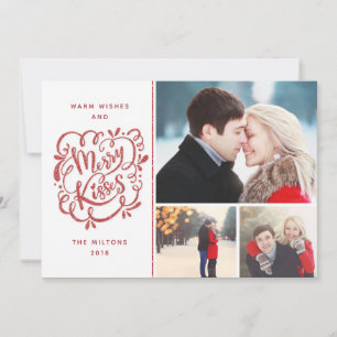 Hand plockade Merry Kisses Red Glitter Helgdag 3Ph Julkort