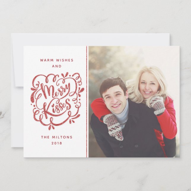hand plockade Merry Kisses Red Glitter Helgdag Pho Julkort (Framsida)
