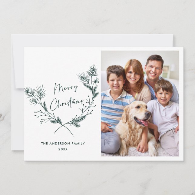 Hand plockade minimalistisk julfrand 4 foto julkort (Framsida)