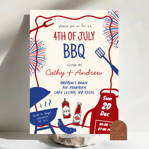 Hand plockade minimalistiska BBQ 4:e juli BBQ Inbjudningar