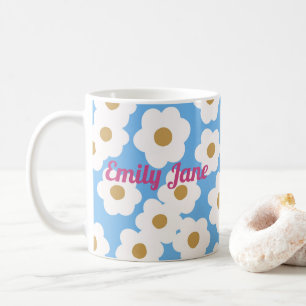 Hand plockade Modern Daisy Blue White Kaffemugg