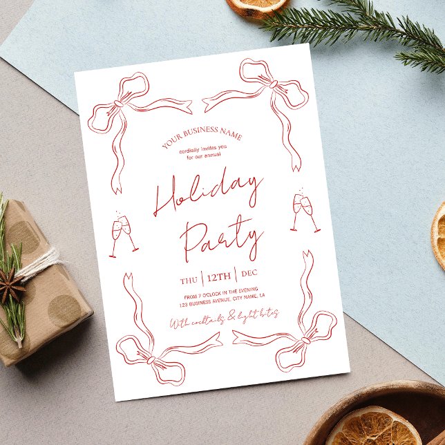 Hand plockade Modern Red Helgdag Business Personal Inbjudningar (Elegant unique red & white Christmas Party Business Invitation with fully editable text & colors)