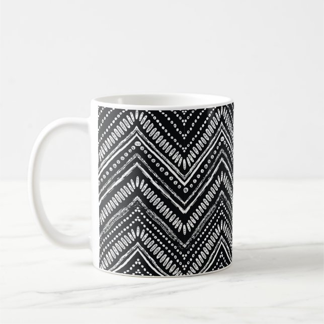 Hand plockade mönster. Förbindelse Zigzag och rand Kaffemugg (Vänster)