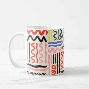 Hand plockade, mönster, zigzagar, linjer och kurva kaffemugg