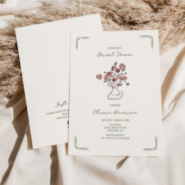 Hand plockade Muted Red Sage Blommigt Urn Möhippa Inbjudningar