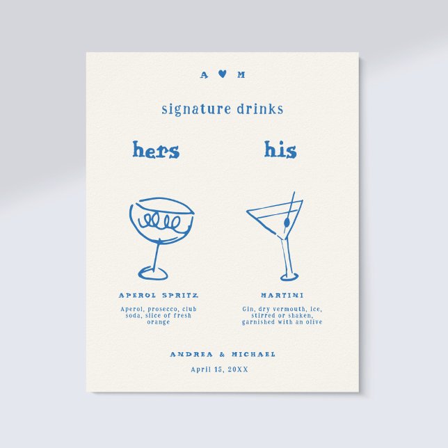 Hand plockade Namnteckning Drinks Cocktail Bröllop Poster (Skapare uppladdad)