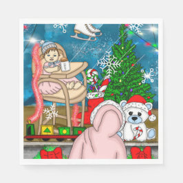 Hand plockade Nostalgic-Visningen för julfönstret Pappersservett