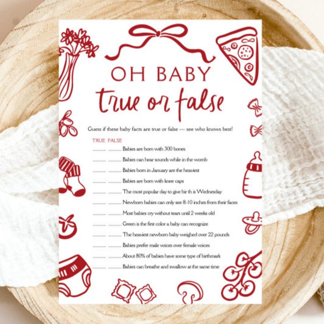Hand plockade Oh Baby True eller False Baby Shower Inbjudningar (Hand Drawn Oh Baby True or False Baby Shower Game)