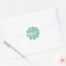 Hand plockade Oliv grönt Monogram Bröllop Runt Klistermärke