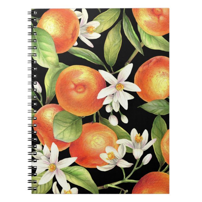 Hand plockade Orangar: Blommigt Illustration. Anteckningsbok (Framsidan)
