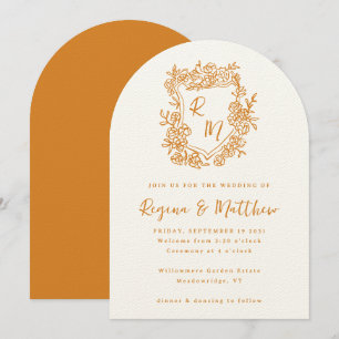 Hand plockade Orange Blommigt Vapensköld Monogram Inbjudningar