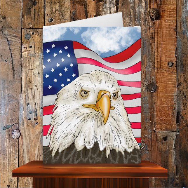 Hand plockade Örn och den amerikanska Flagga Birth Kort (Skapare uppladdad)