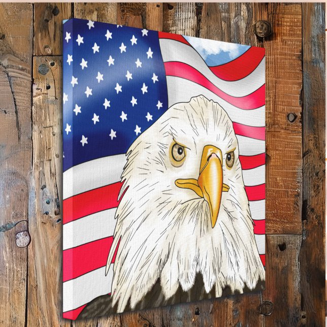Hand plockade Örn och den amerikanska Flagga patri Canvastryck (Skapare uppladdad)
