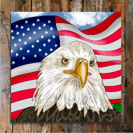 Hand plockade Örn och den amerikanska Flagga patri Poster