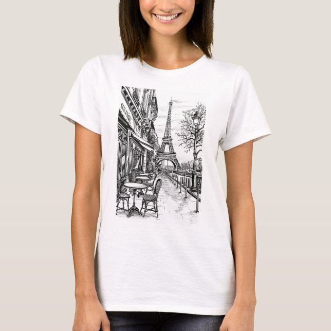 Hand plockade Paris Scenes T Shirt (Framsida)