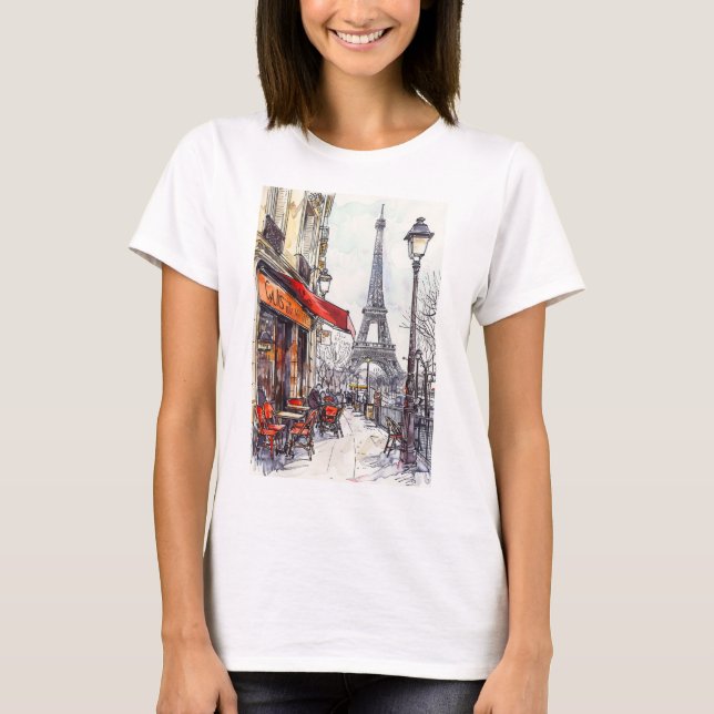 Hand plockade Paris Scenes T Shirt (Framsida)
