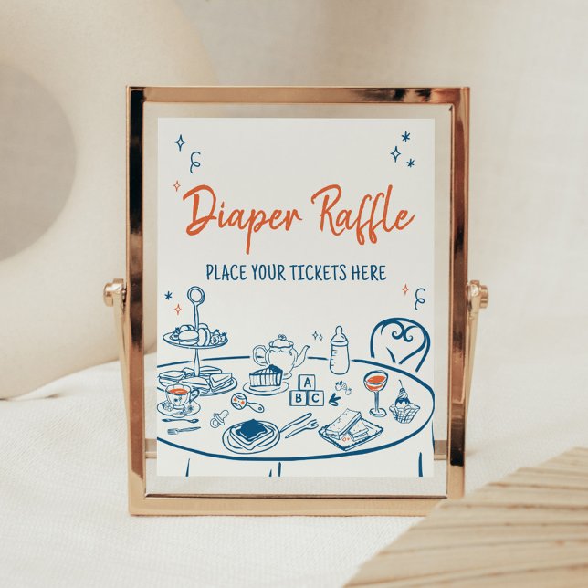 Hand plockade Party babyskor - dagbok - Raffle Poster (Hand Drawn Baby Brunch Party Baby Shower Diaper Raffle Sign)