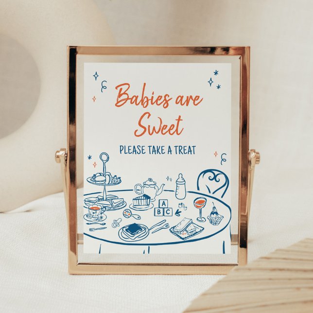 Hand plockade Party babyskor Spädbarn är sötade Poster (Hand Drawn Baby Brunch Party Baby Shower Babies are Sweet Sign)