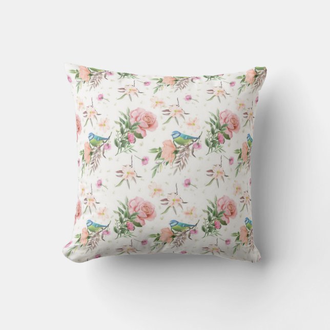 Hand plockade Pastel Rosa & Peach Flowers & Sång B Kudde (Framsida)