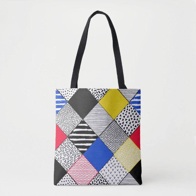 Hand plockade Patchwork Background. Barntexturerad Tygkasse (Framsida)
