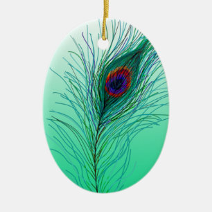 Hand plockade Peacock Feathers Personlig jul Julgransprydnad Keramik