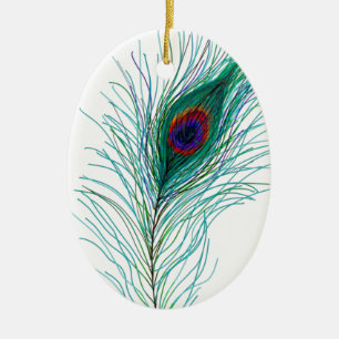 Hand plockade Peacock Feathers Personlig jul Julgransprydnad Keramik