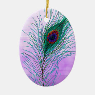 Hand plockade Peacock Feathers Personlig Julgransprydnad Keramik