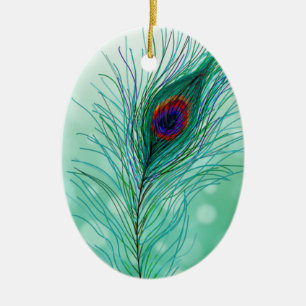Hand plockade Peacock Feathers Personlig Julgransprydnad Keramik
