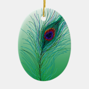 Hand plockade Peacock Feathers Personlig Julgransprydnad Keramik