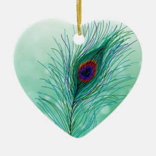 Hand plockade Peacock Feathers Personlig Julgransprydnad Keramik