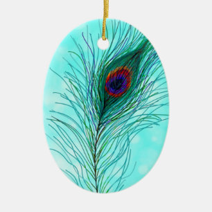 Hand plockade Peacock Feathers Personlig Julgransprydnad Keramik