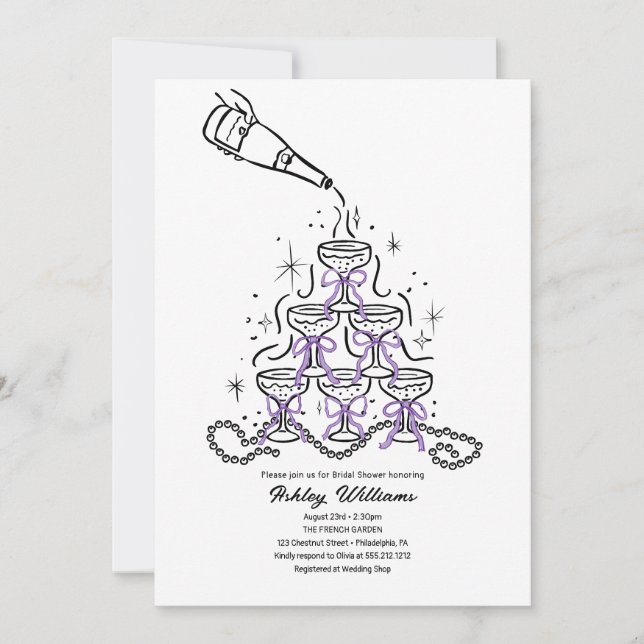 Hand plockade Pearls & Prosecco Möhippa Inbjudningar (Framsida)