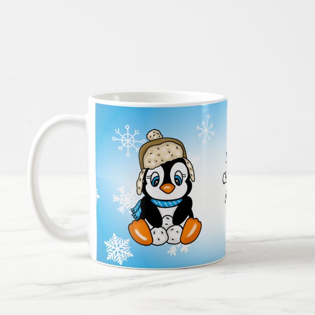 Hand plockade Penguin med snöbollar Kaffemugg (Vänster)