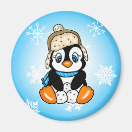 Hand plockade Penguin med snöbollar Magnet