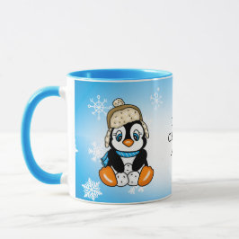 Hand plockade Penguin med snöbollar Mugg
