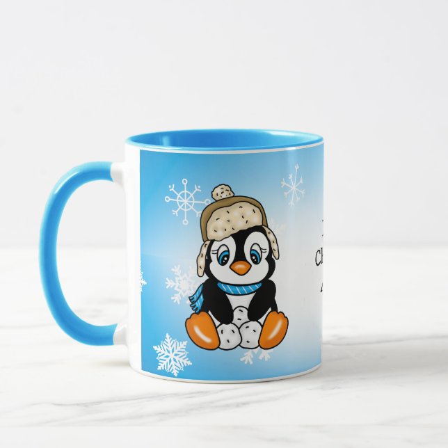 Hand plockade Penguin med snöbollar Mugg (Vänster)