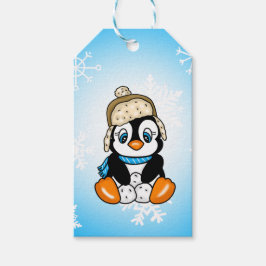 Hand plockade Penguin med snöbollar Presentetikett