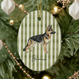 Hand plockade Pet Porträtt Watercolor German Sheph Julgransprydnad Keramik