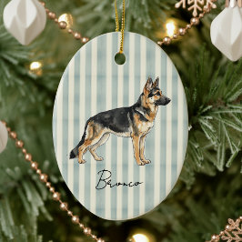 Hand plockade Pet Porträtt Watercolor German Sheph Julgransprydnad Keramik