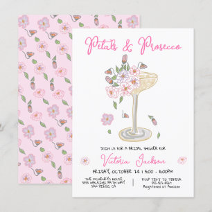 Hand plockade Petals och Presecco Möhippa Inbjudningar