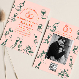 Hand plockade Photo Qrcode Contemporary Bröllop Inbjudningar