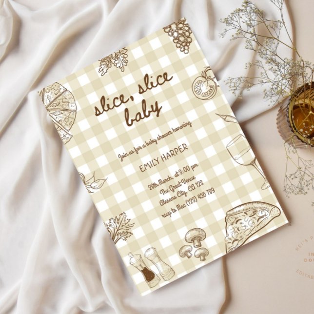 Hand plockade Pizza Baby Shower-inbjudan visemisk Inbjudningar (Skapare uppladdad)