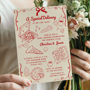 Hand plockade Pizza Baby Shower Inbjudningar