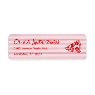 Hand plockade Pizza Rosa Ciao Baby Baby Shower Returadress Etikett