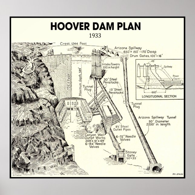 HAND PLOCKADE PLANEN FÖR HOOVER DAM 1933 POSTER (Framsidan)